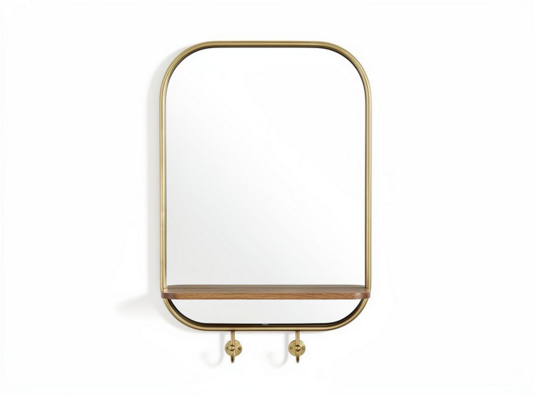 Miroir arqué avec étagère en bois et supports en métal doré 60 x 40 x 5cm