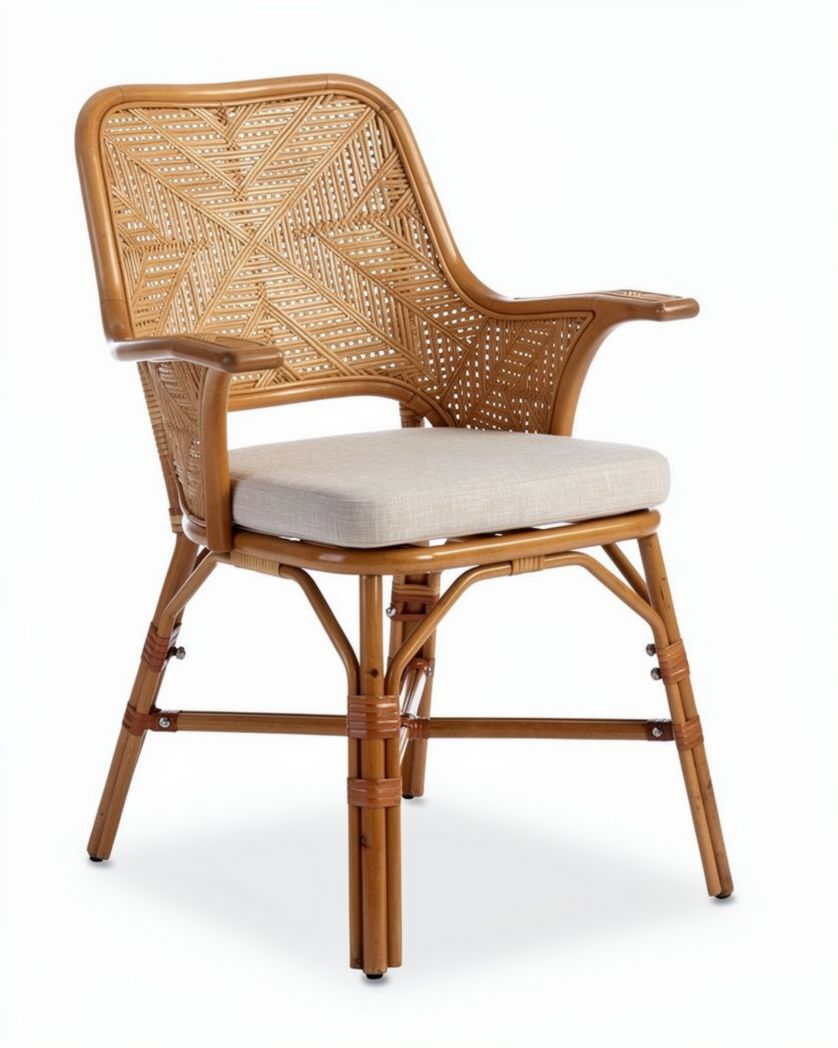 Chaise en rotin tressé avec coussin en tissu de 60 x 60 x 90cm