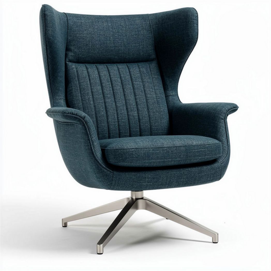 Fauteuil pivotant en tissu bleu avec accoudoirs et piètement en métal 80 x 80 x 100cm