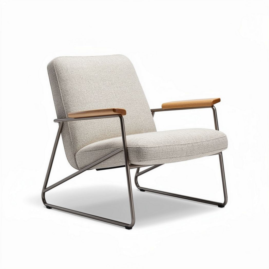 Fauteuil en tissu beige avec accoudoirs en bois dimensions 70 x 80 x 80cm