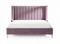 Lit en velours rose avec tête de lit rembourrée 210 x 160 x 110cm