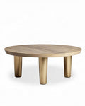 Table basse ronde en bois clair avec pieds en métal doré 90 x 90 x 40cm
