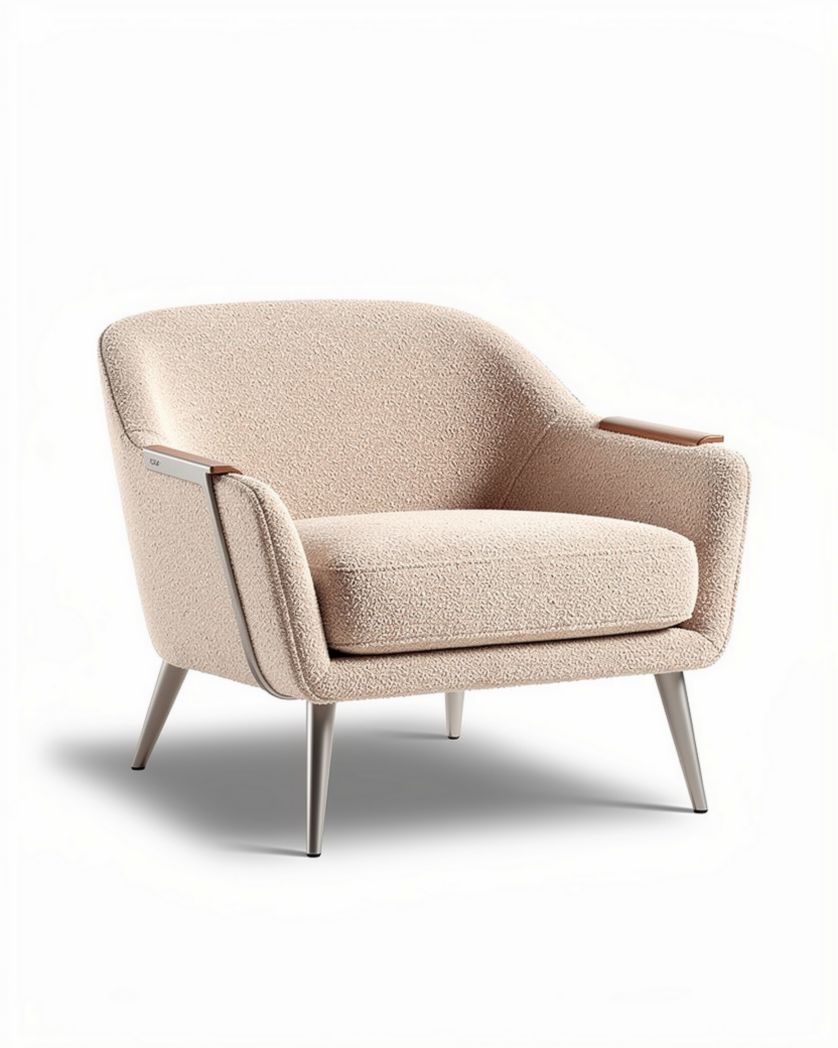 Fauteuil en tissu beige avec accoudoirs en bois dimensions 80 x 80 x 75cm