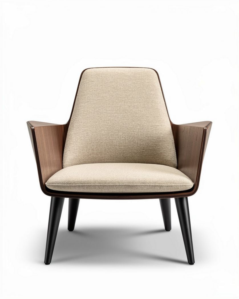 Fauteuil en bois et tissu beige dimensions 75 x 80 x 90cm pour salon